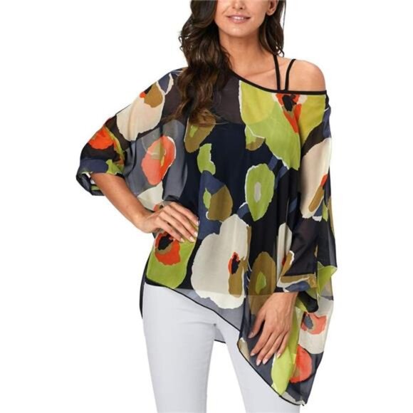 Plus Size Floral Chiffon Tunics Blouses for Women Batwing Summer Boho Shirts - Picture 5 of 8